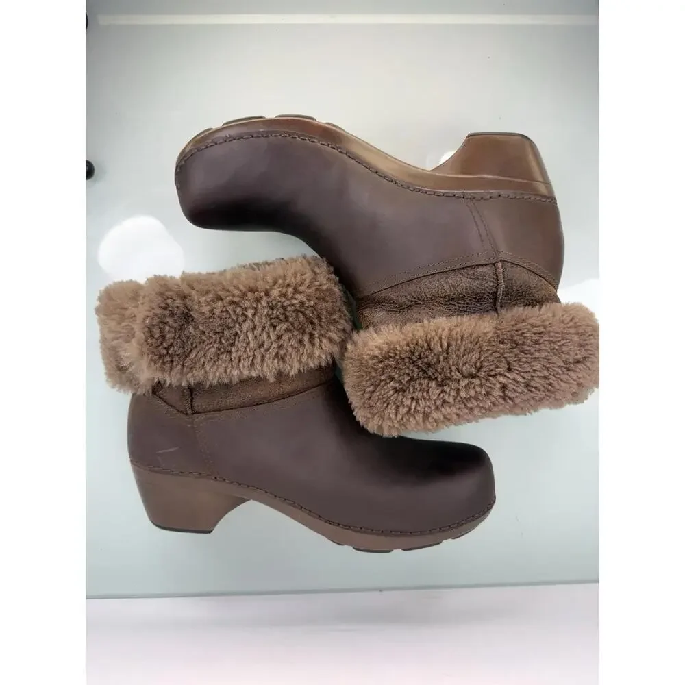 Dansko Leather Brown EU 42 US 11 Shearling Lined Boots Fold Over Cozy Comfort